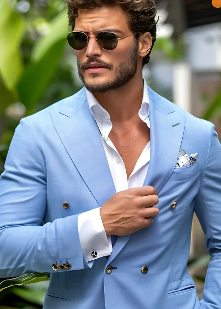 Blue Double Blazer Details-Krellivonique